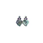 silver paua stud earrings with amethyst and topaz gemstones