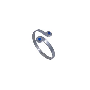 silver cuff bracelet with wave and blue agate detail
