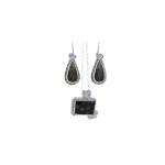 silver rectangular pendant and pear shaped earrings with fossilised coral