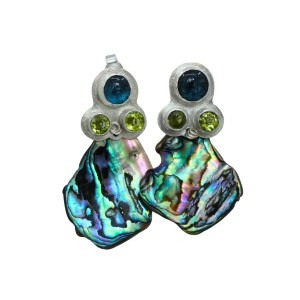 Silver stud earrings Paua shell with colourful Kyanite gemstones