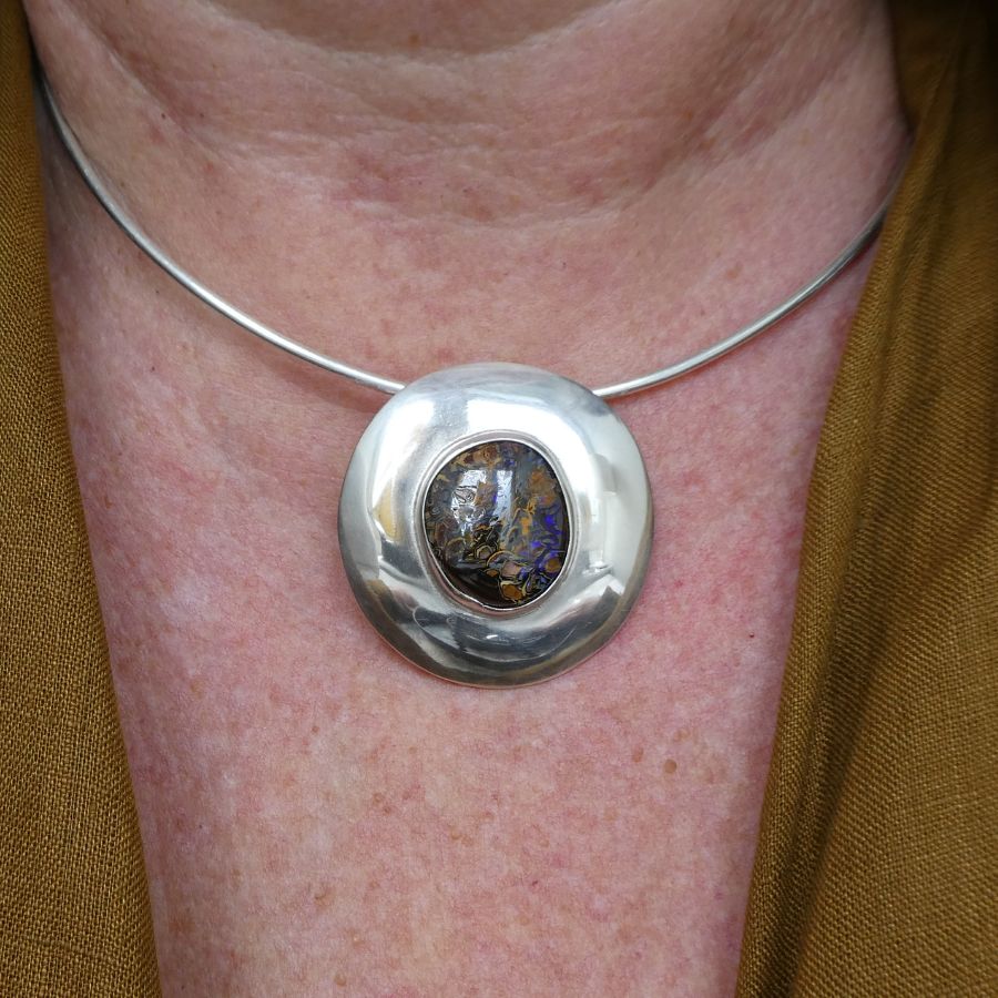 silver, oval,pendant,australian,boulder, opal,