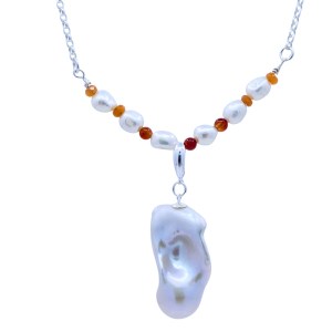 Baroque pearl and carnelian necklace