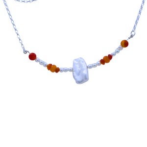 Freshwater Pearl and Cornelian Silver short necklace