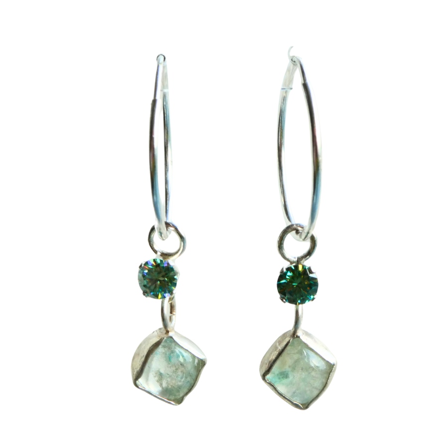 Silver hoop agate earrings