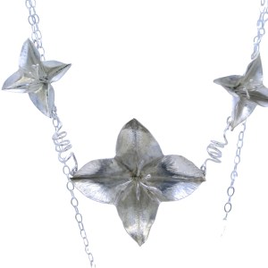 Three large flower silver necklace