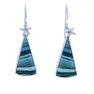 Striped agate silver drop earrings