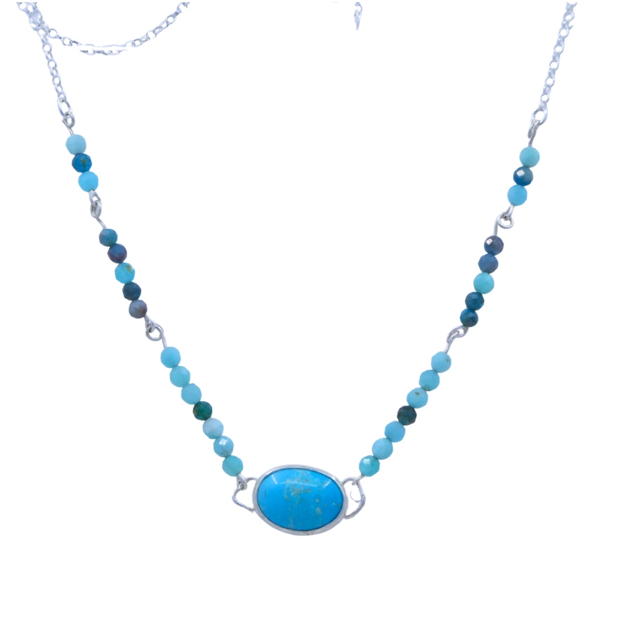 Turquoise and apatite short silver necklace