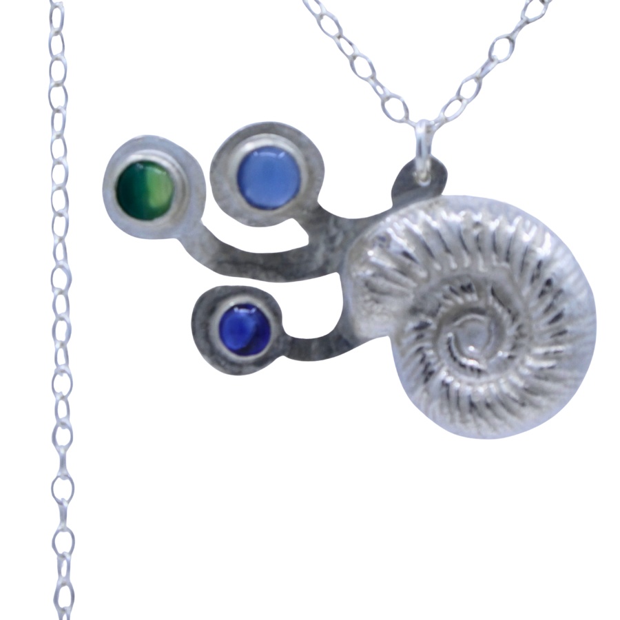 Silver ammonite nautilus pendant