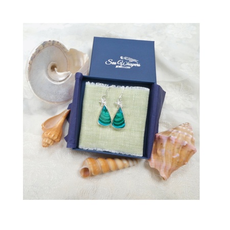 Dark blue jewellery box containing earrings